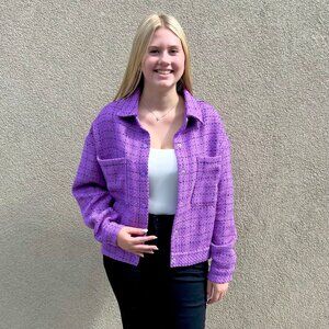 Easel Tweed Button Down Shirt Jacket New Purple